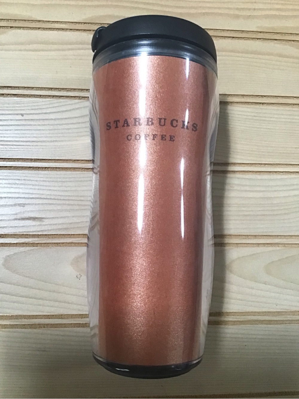 2008 Starbucks Metallic Copper Bronze Travel Tumbler with Black Lid NWT